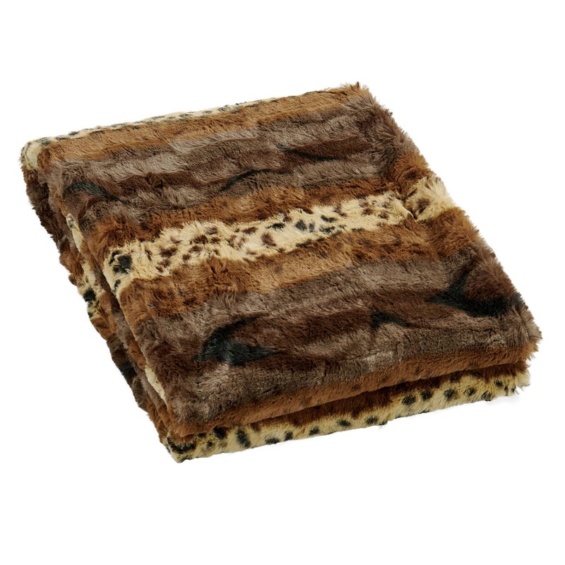 Home Soft Things Animal Printed Double Sided Faux Fur Throw, 50" x 60'', Brushed Leopard Heavy Warm Soft Stripe Throw Blanket for Kids Adults Great Gifts - Image 1